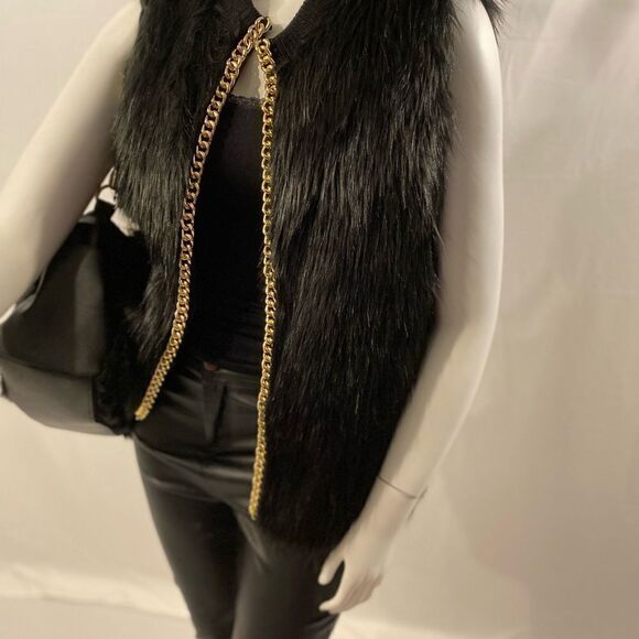 NWT Thalia Sodi Chain-Trim Faux-Fur Vest - Black - Picture 5 of 11